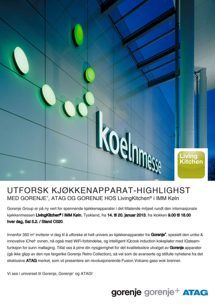 Utforsk kjøkkenapparat-highlights med Gorenje+, ATAG og Gorenje hos LivingKitchen® i IMM Køln