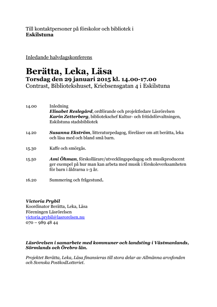 Program Eskilstuna 29 jan 2015
