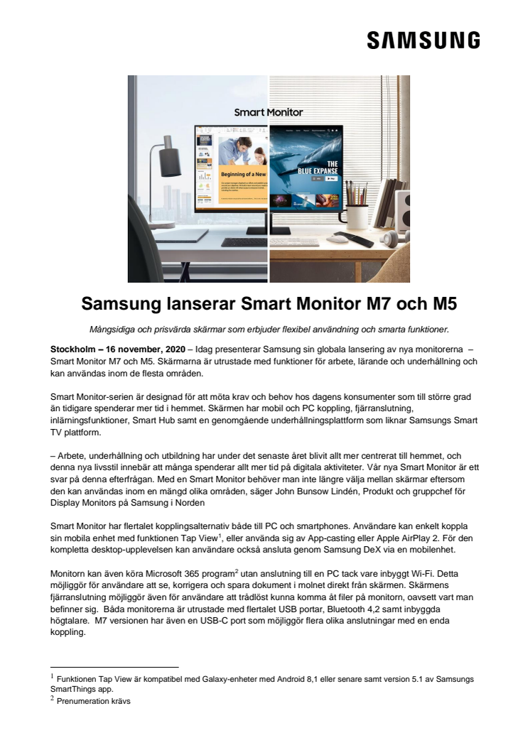 Samsung lanserar Smart Monitor M7 och M5