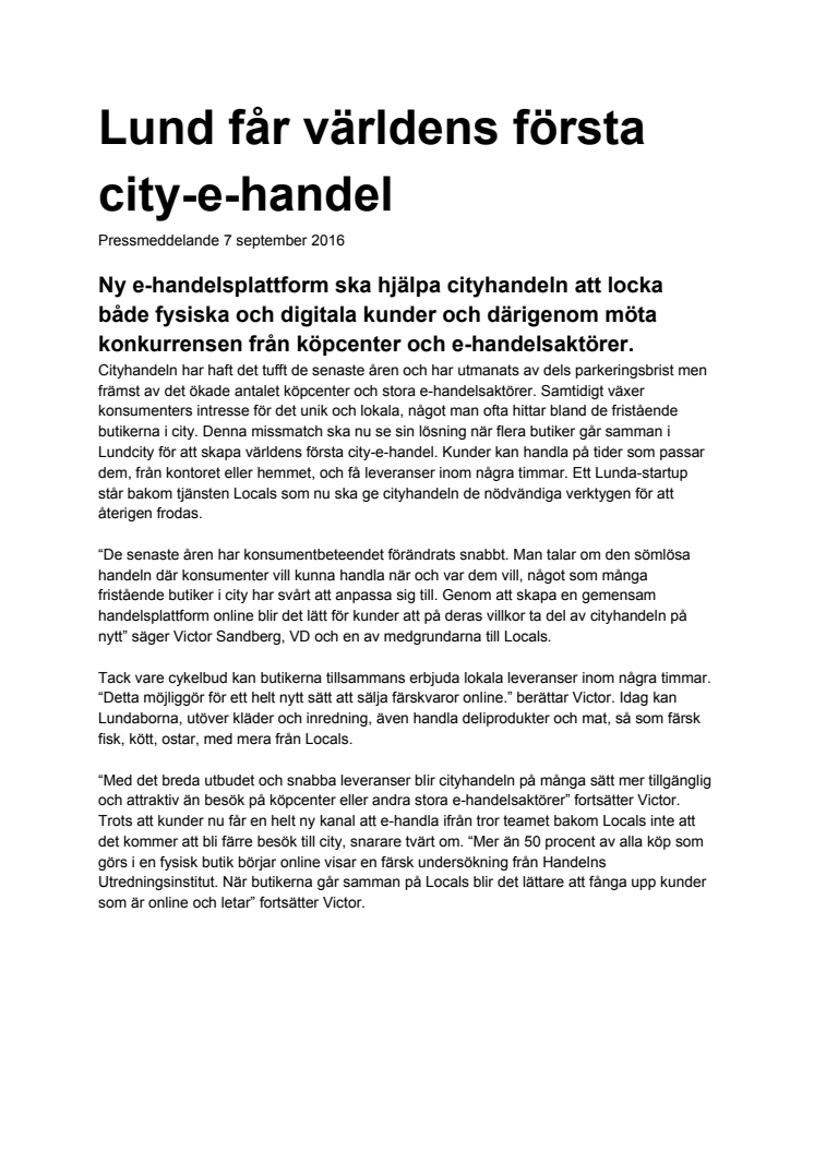 Lund får världens första city-e-handel