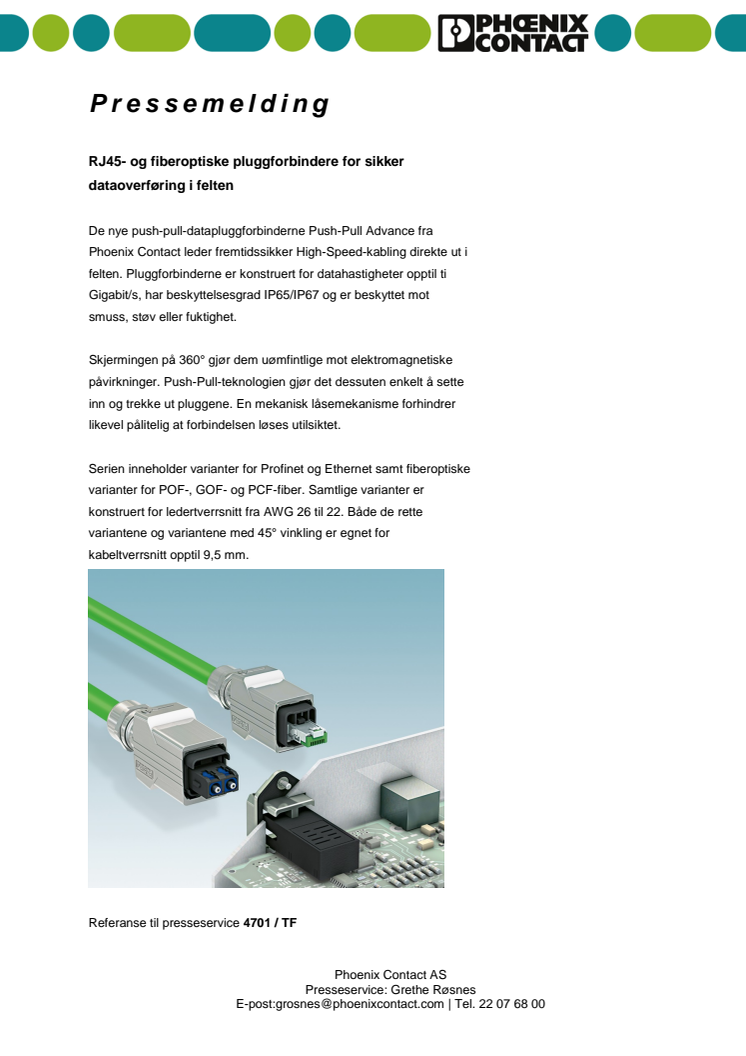 RJ45- og fiberoptiske pluggforbindere for sikker dataoverføring i felten