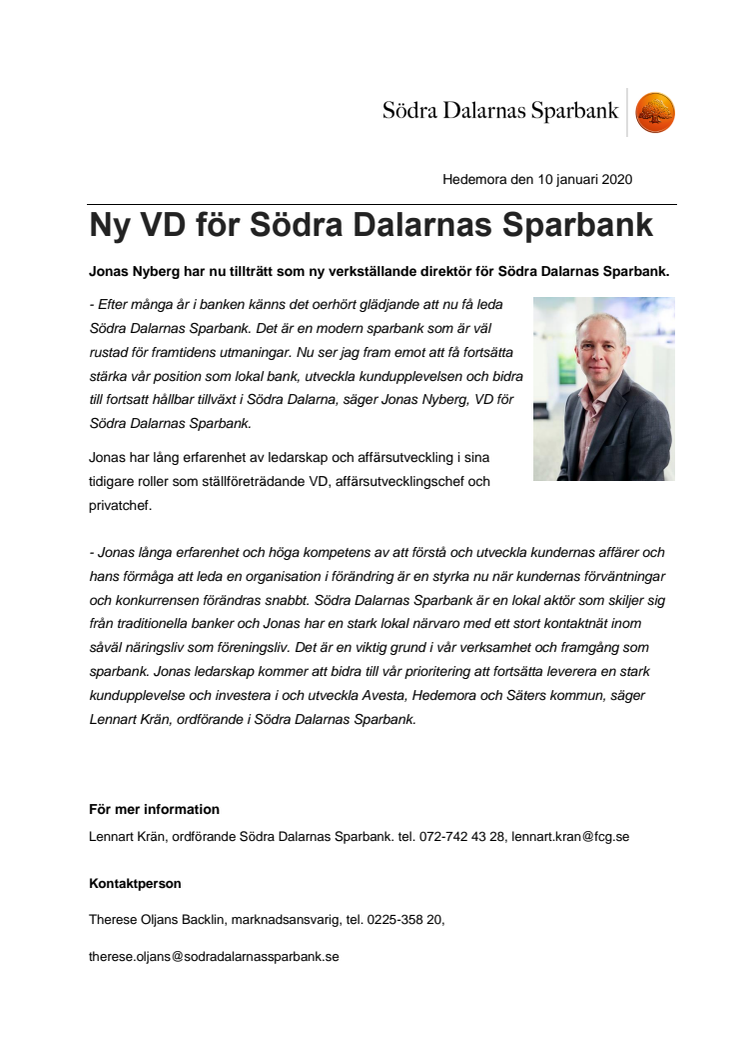 Ny VD för Södra Dalarnas Sparbank