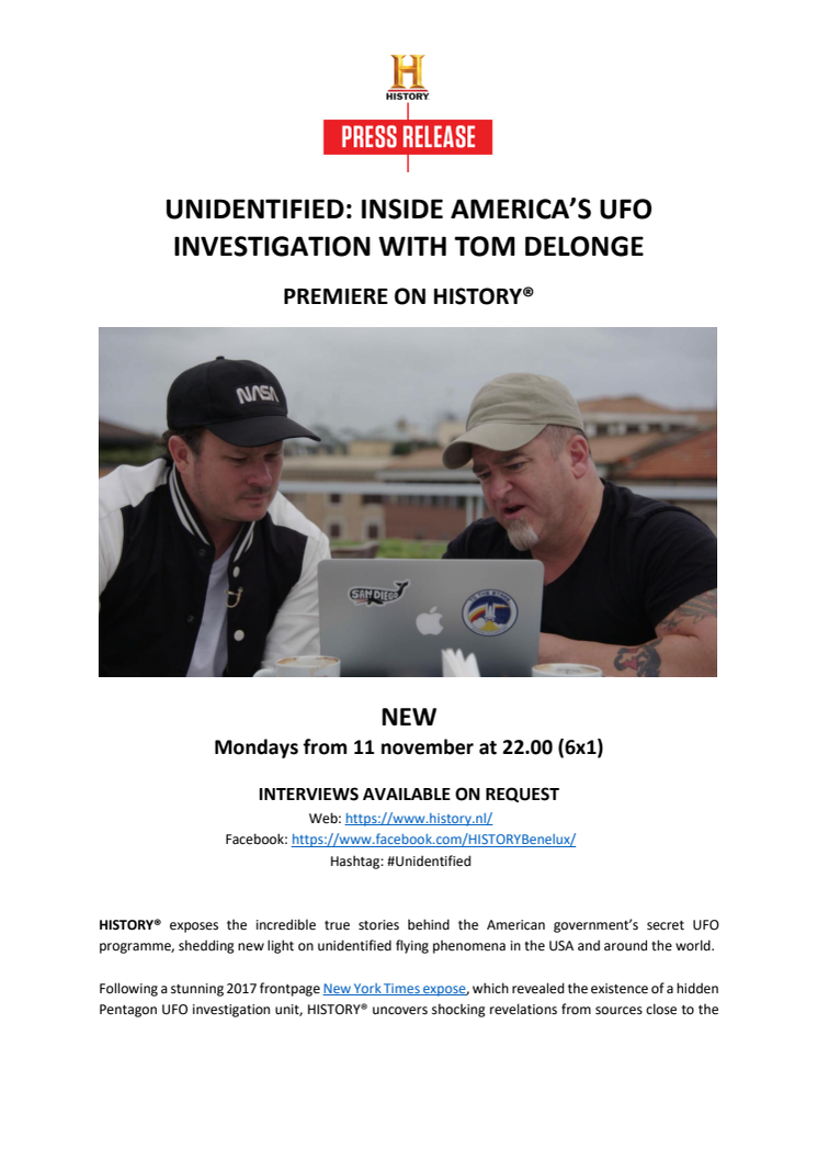 Press Release - UNIDENTIFIED: INSIDE AMERICA’S UFO INVESTIGATION