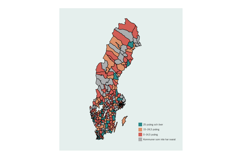 Karta - kommunernas resultat i klimatanpassning 2019