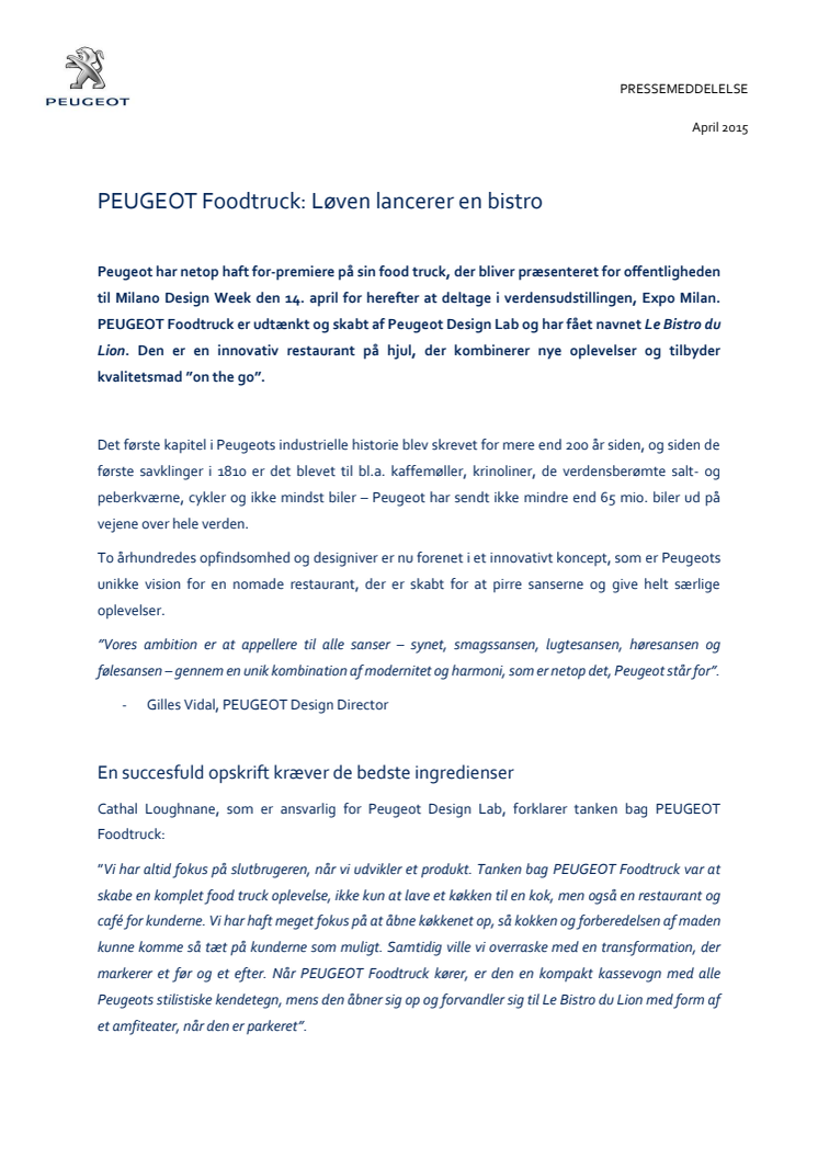 PEUGEOT Foodtruck: Løven lancerer en bistro