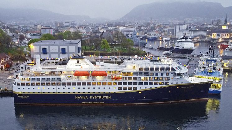 Havila Castor at quay in Bergen - side