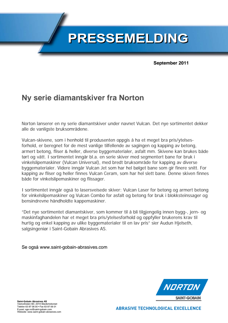 Ny serie diamantskiver fra Norton