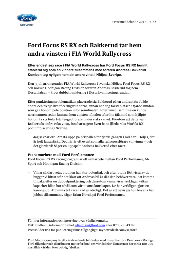 Ford Focus RS RX och Bakkerud tar hem andra vinsten i FIA World Rallycross
