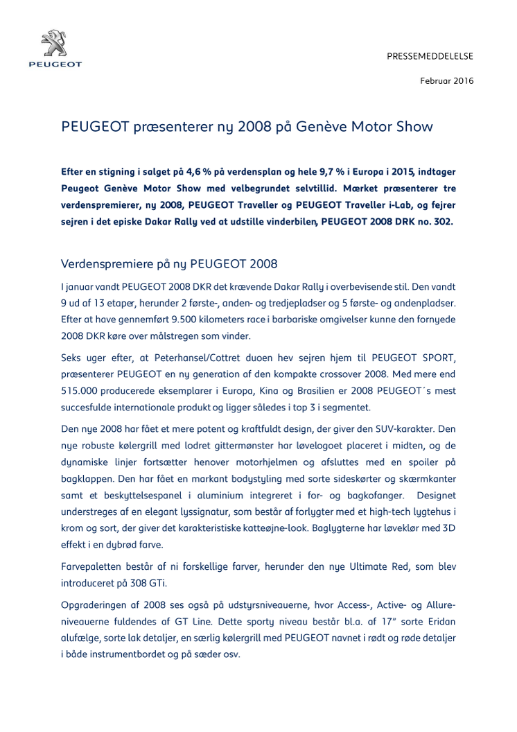 PEUGEOT præsenterer ny 2008 på Genève Motor Show