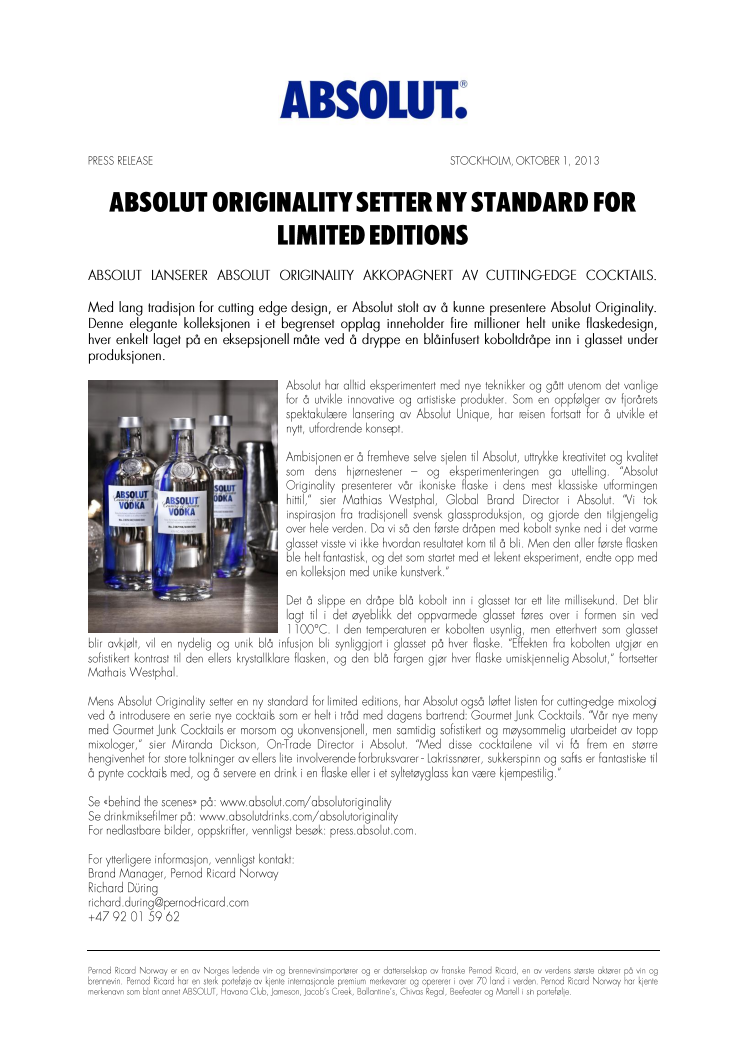 Absolut Originality setter ny standard for limited editions