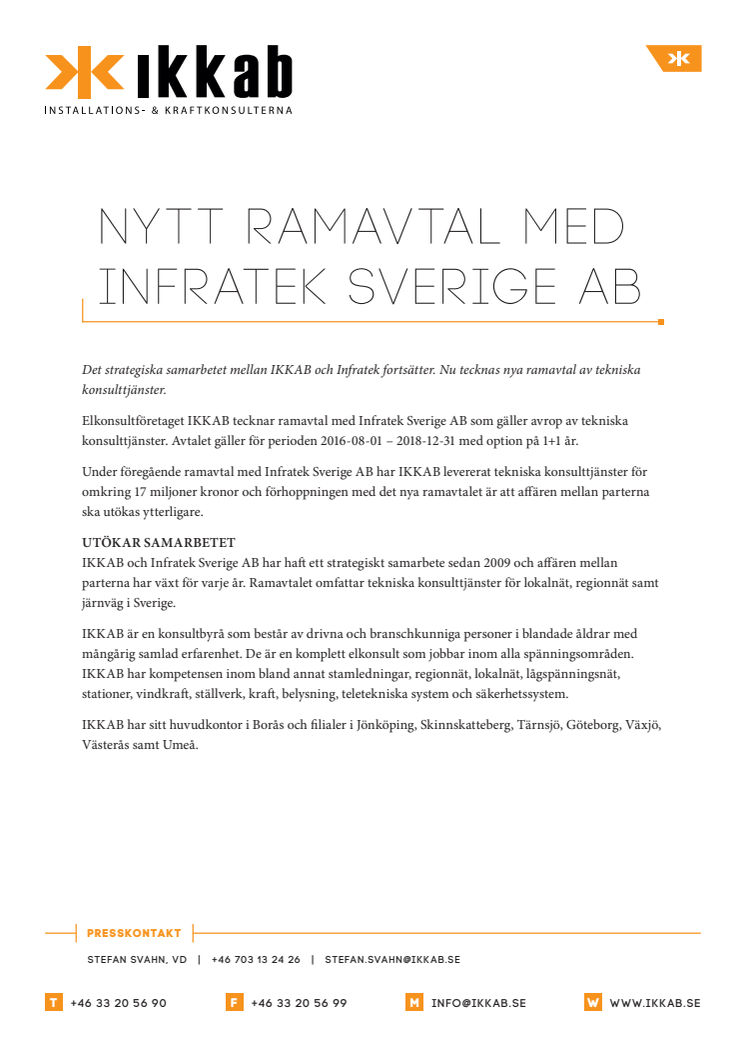 Nytt ramavtal med Infratek Sverige AB