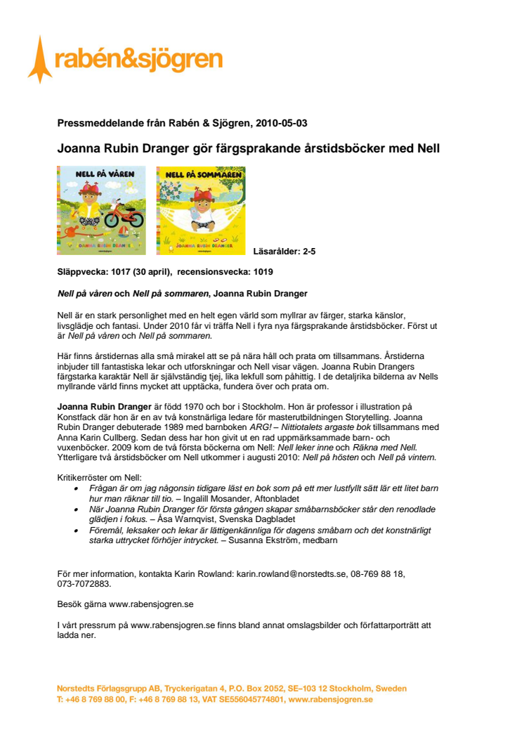 Joanna Rubin Dranger gör färgsprakande årstidsböcker med Nell  
