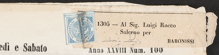Naples. 1860. TRINACRIA, 1:2 tornese, blue. Pos. 40. Excellent and flawless copy with large margins on wrapper on complete newspaper "L'Omnibus" dated .tif