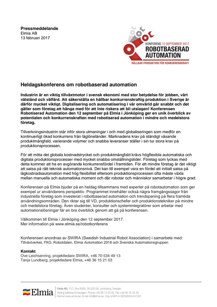 Heldagskonferens om robotbaserad automation