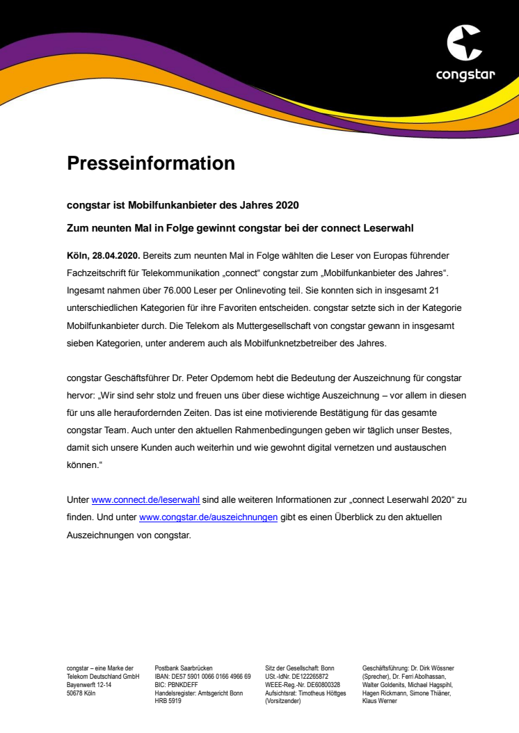 congstar ist Mobilfunkanbieter des Jahres 2020