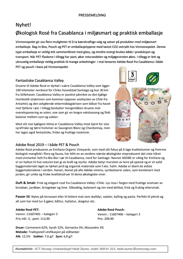 Nyhet!  Økologisk Rosé fra Casablanca i miljøsmart og praktisk emballasje