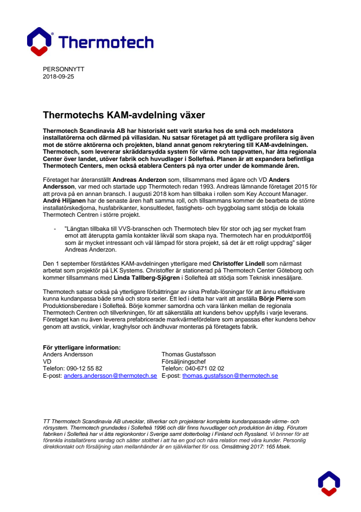 Thermotechs KAM-avdelning växer 