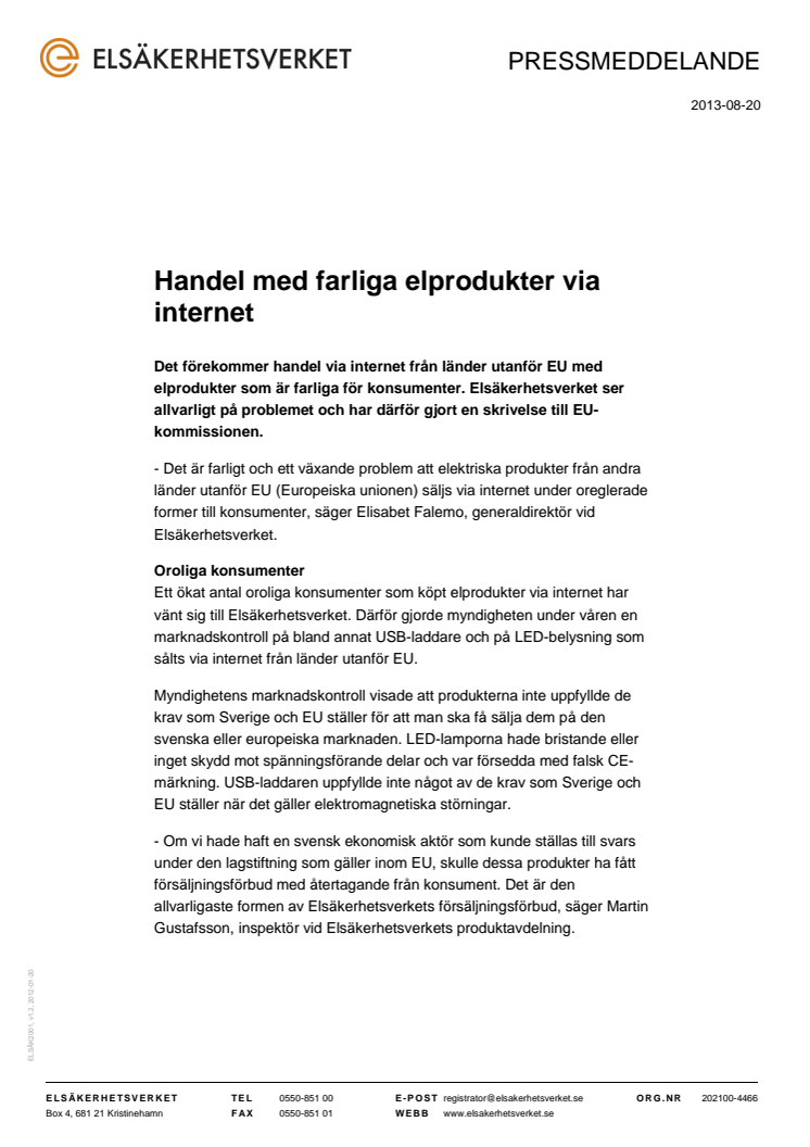 Handel med farliga elprodukter via internet