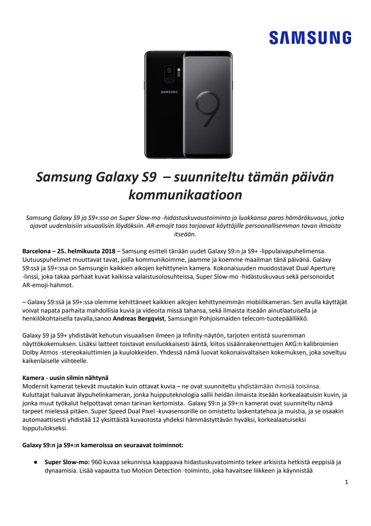 Samsung Galaxy S9  – suunniteltu tämän päivän kommunikaatioon