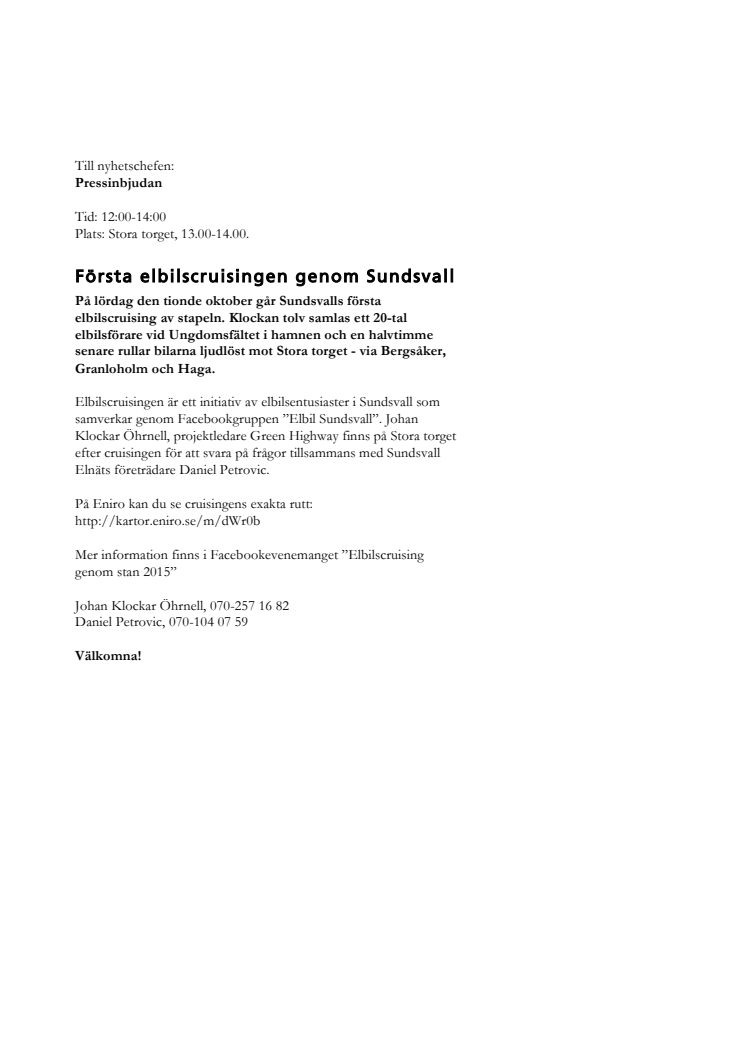 Första elbilscruisingen genom Sundsvall nu på lördag