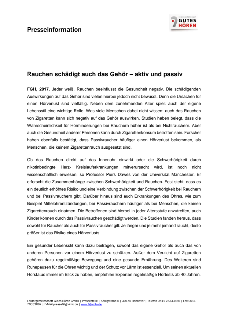 Rauchen schädigt auch das Gehör – aktiv und passiv