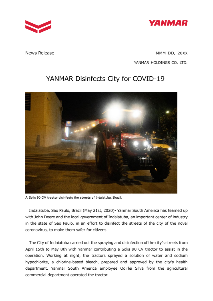 YANMAR Disinfects City for COVID-19