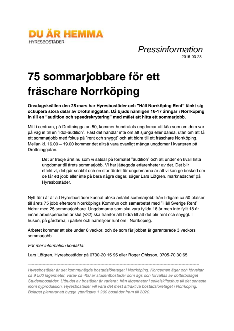 75 sommarjobbare för ett fräschare Norrköping