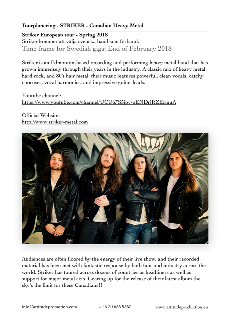 STRIKER (CA) - Canadian Heavy Metal - Dates available 