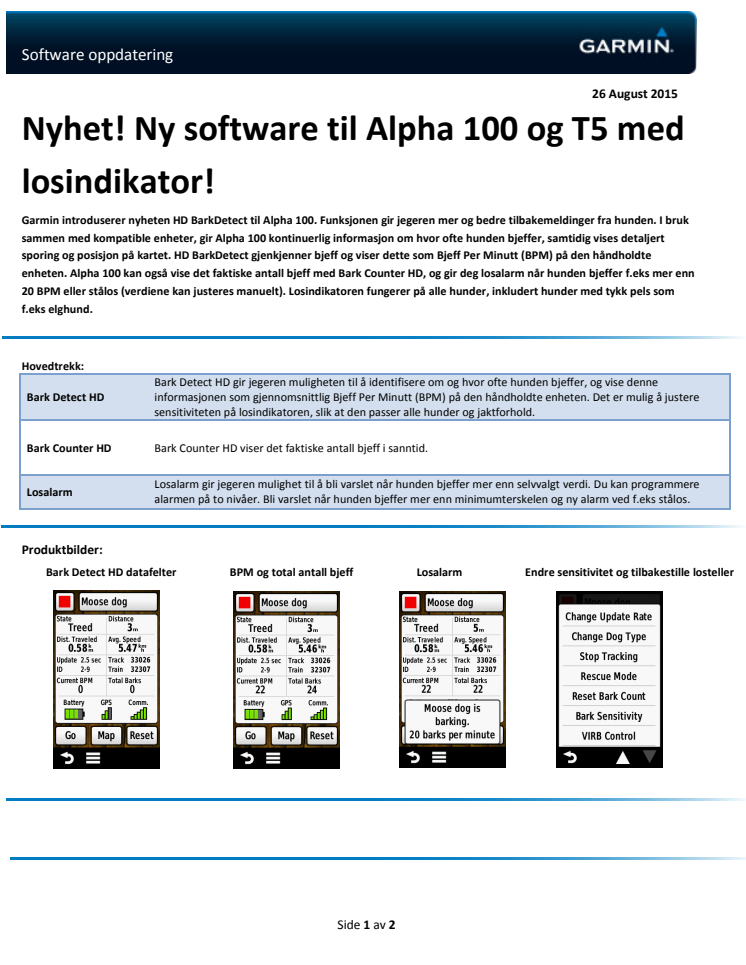 Nyhet! Ny software til Alpha 100 og T5 med losindikator! 