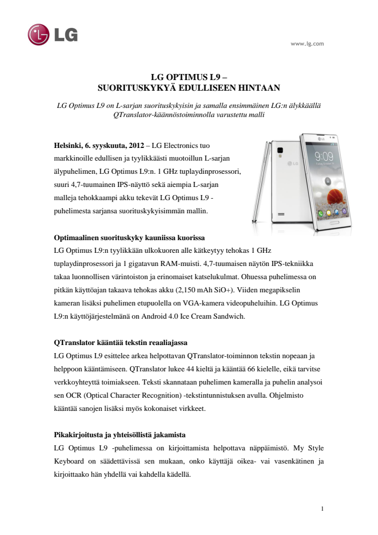 LG Optimus L9 - suorituskykyä edulliseen hintaan