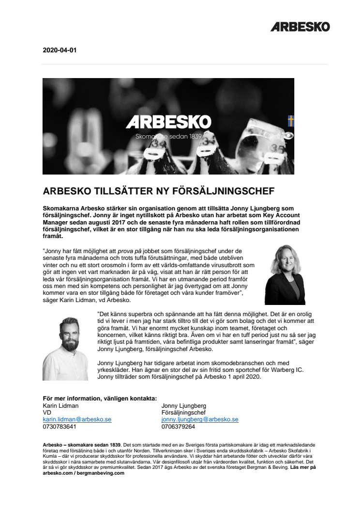 Arbesko tillsätter ny försäljningschef