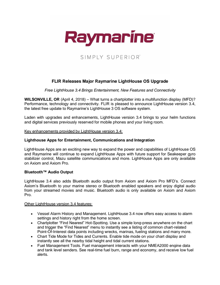 Raymarine: FLIR Releases Major Raymarine LightHouse OS Upgrade