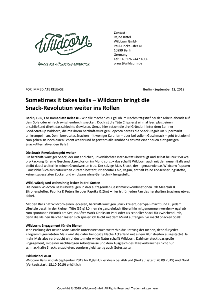 Sometimes it takes balls – Wildcorn bringt die Snack-Revolution weiter ins Rollen