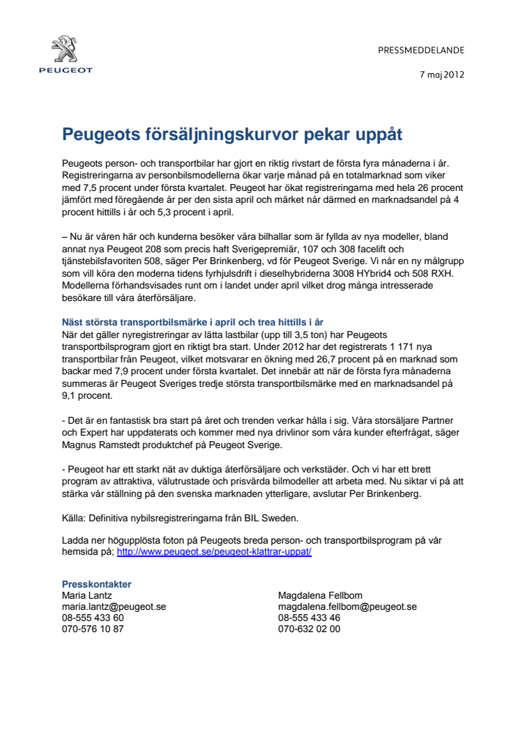 Peugeot försäljningskurvor pekar uppåt