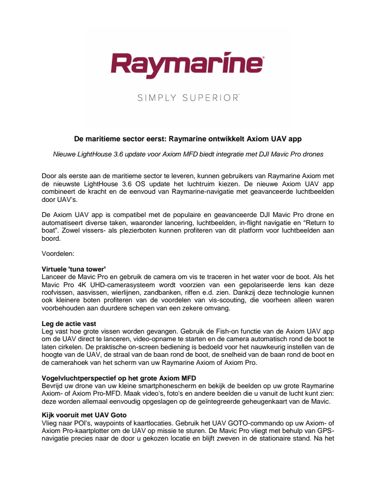 Raymarine: De maritieme sector eerst: Raymarine ontwikkelt Axiom UAV app