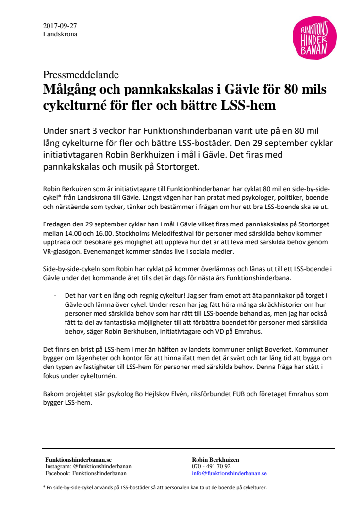 Målgång och pannkakskalas i Gävle för 80 mils cykelturné för fler och bättre LSS-hem 
