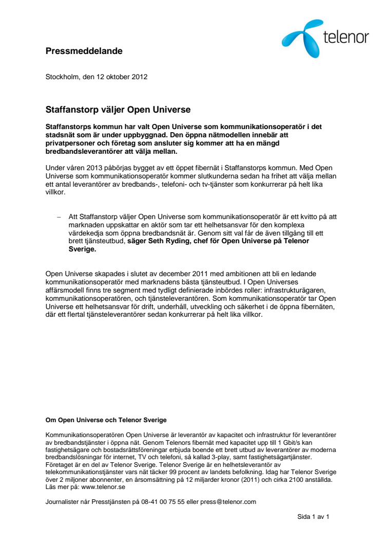 Staffanstorp väljer Open Universe 