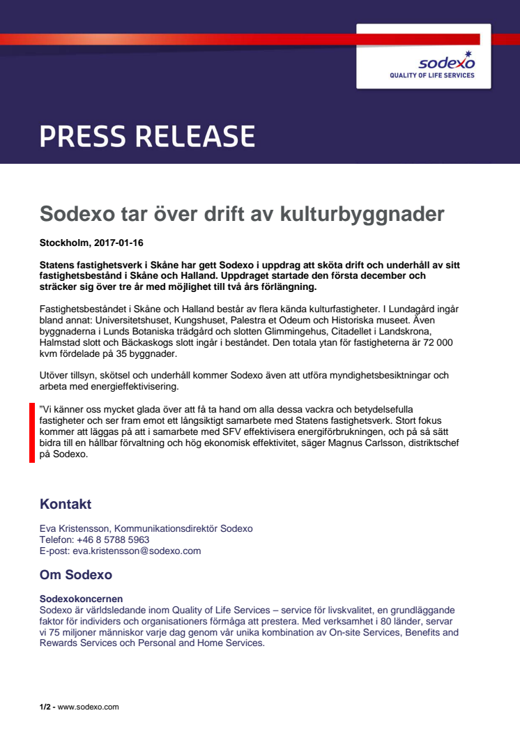 Sodexo tar över drift av kulturbyggnader