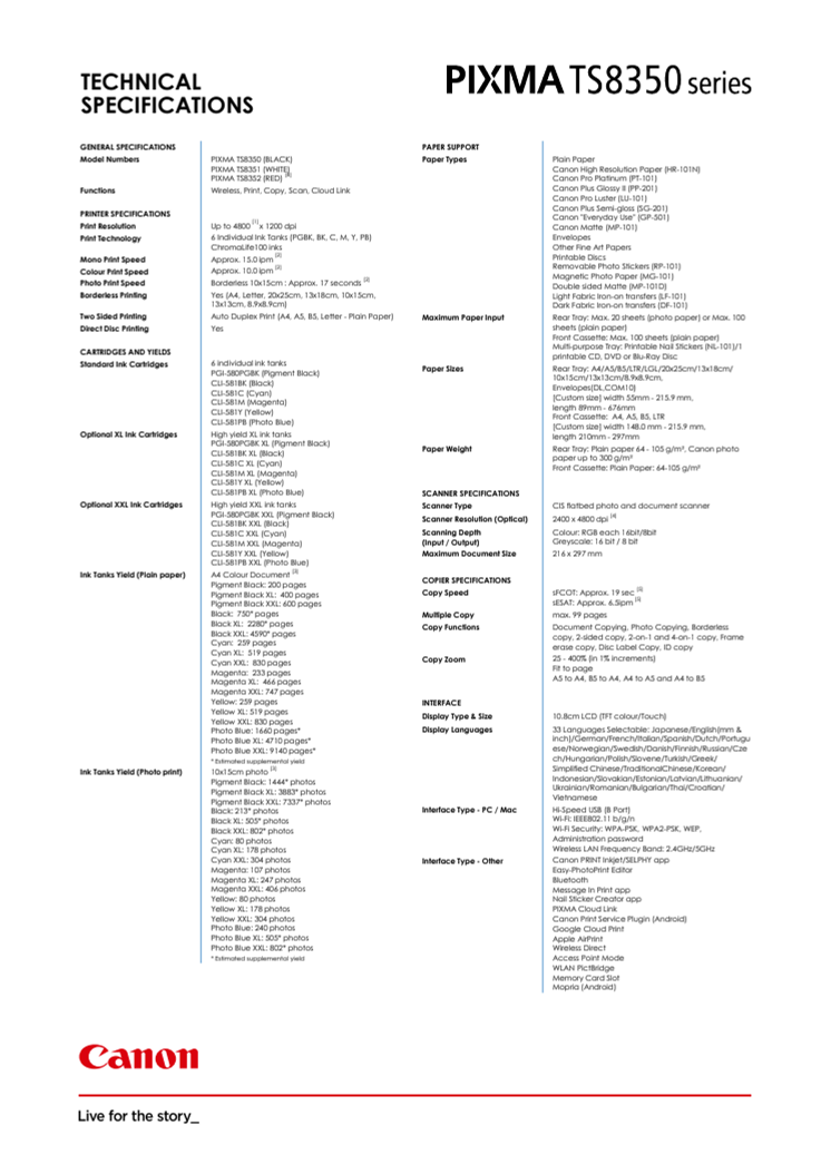 PIXMA TS8350 EUR_PR Spec Sheet