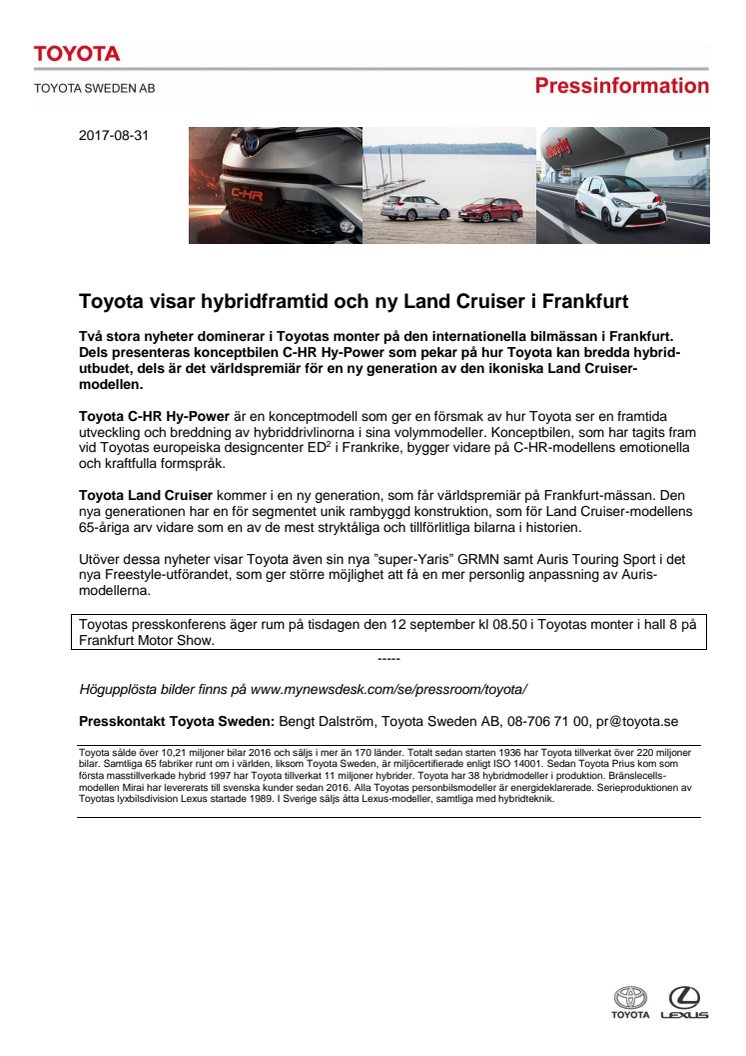 Toyota visar hybridframtid och ny Land Cruiser i Frankfurt