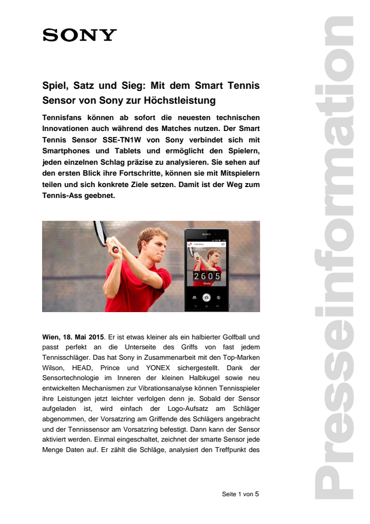 Spiel, Satz und Sieg: Mit dem Smart Tennis Sensor von Sony zur Höchstleistung