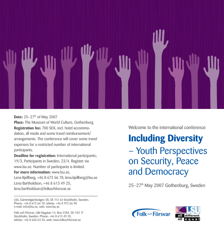Inbjudan till Including Diversity - Youth Perspectives on Security, Peace and Democracy
