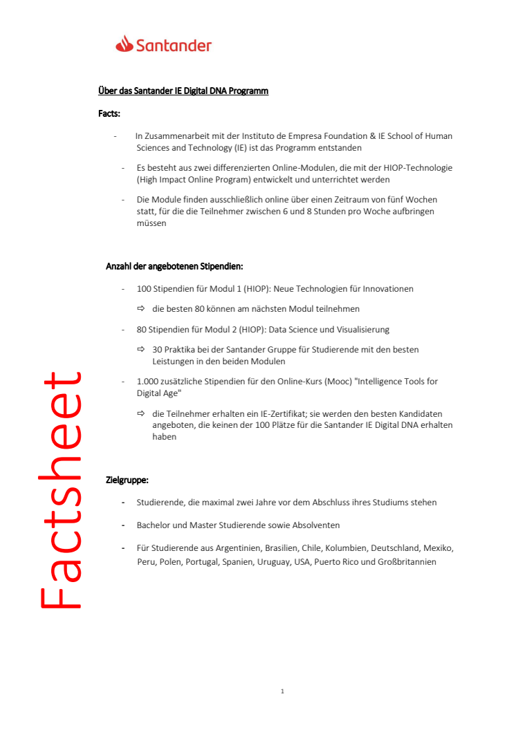 Informationen über das Santander IE Digital DNA Programm