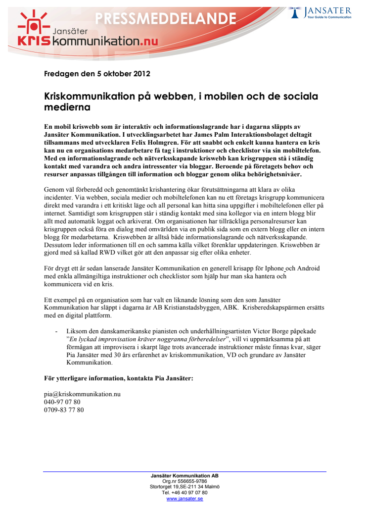 Kriskommunikation på webben, i mobilen och de sociala medierna