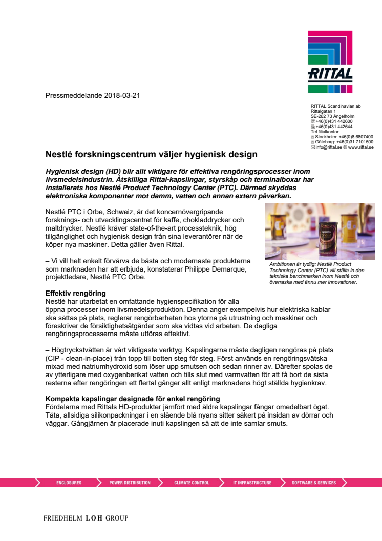 Nestlé forskningscentrum väljer hygienisk design