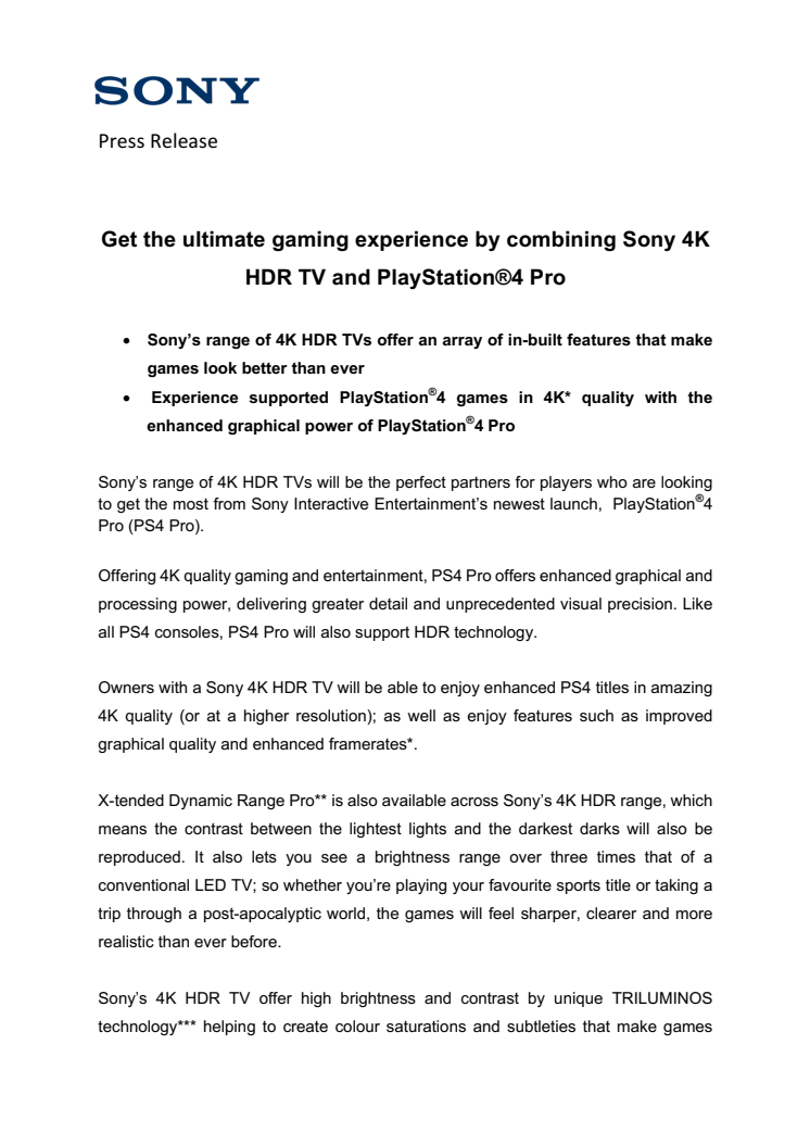 ​Få den ultimate spillopplevelsen med Sony 4K HDR-TV og Playstation 4 Pro