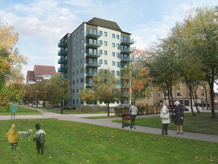 På Husensjö startar nu bygget av 60 nya bostäder, ett exempel där Helsingborgshem utvecklar på sin egen mark