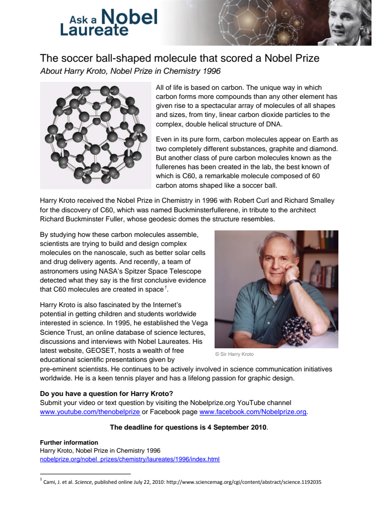 Fact Sheet on Harry Kroto, Nobel Prize in Chemistry 1996