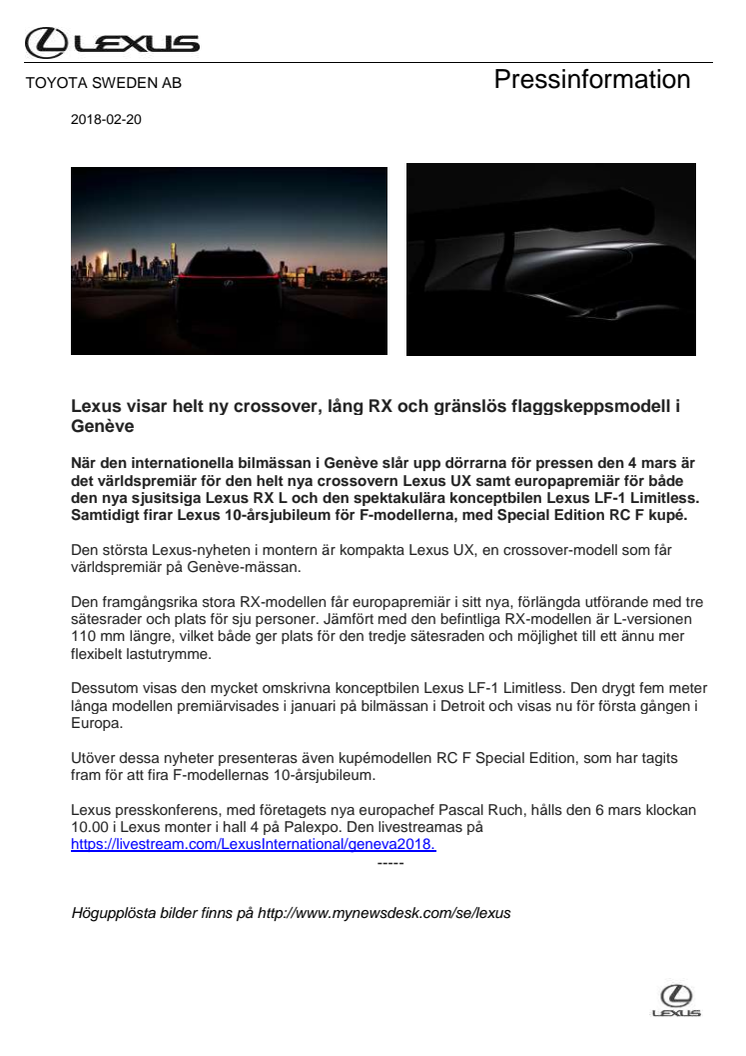 Lexus visar helt ny crossover, lång RX och gränslös flaggskeppsmodell i Genève