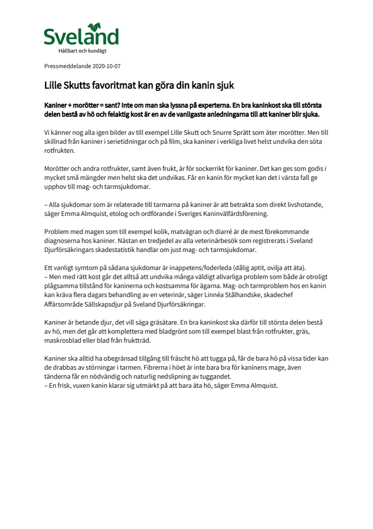 Lille Skutts favoritmat kan göra din kanin sjuk